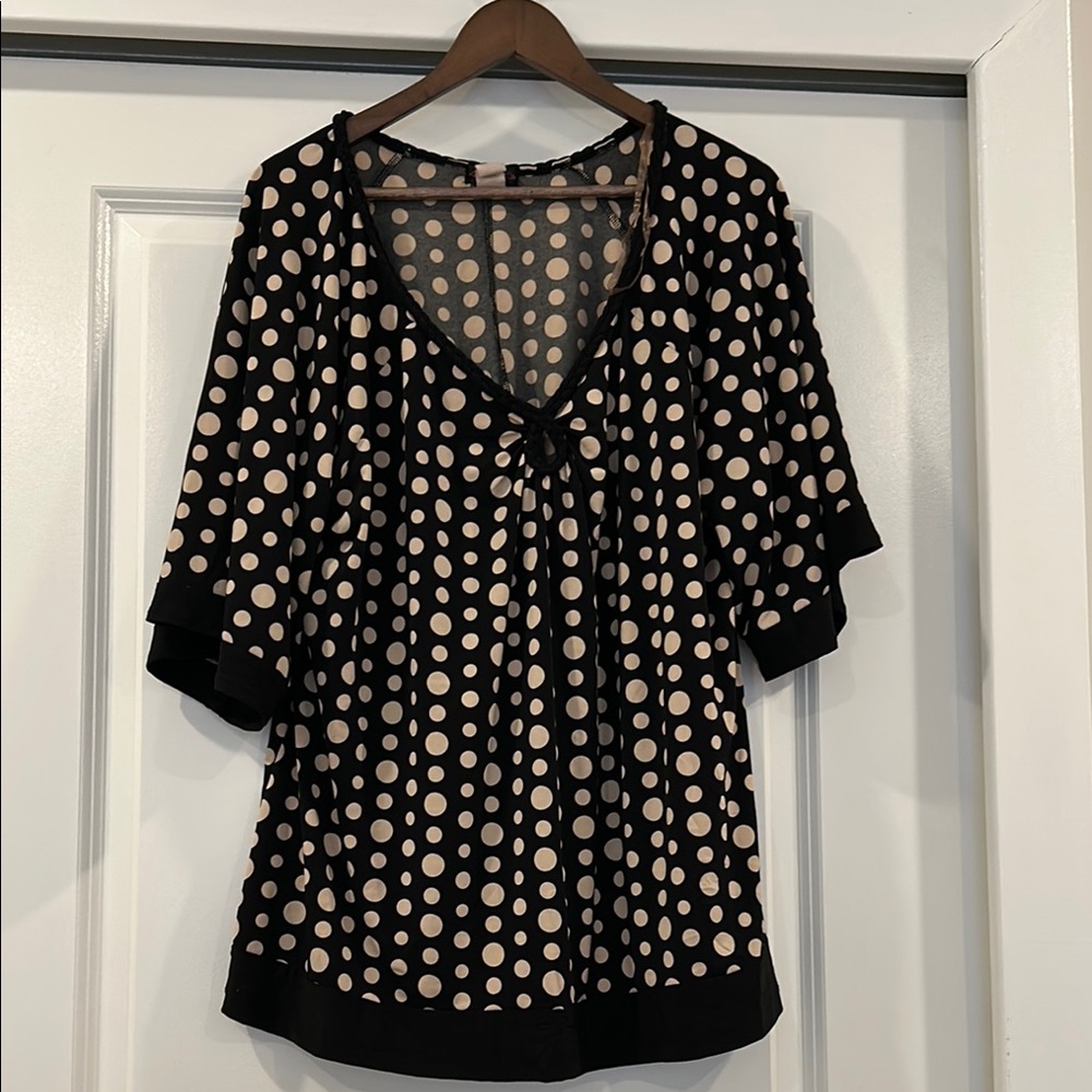 Cocomo Black and Cream Bell Sleeve Blouse with Tie Front